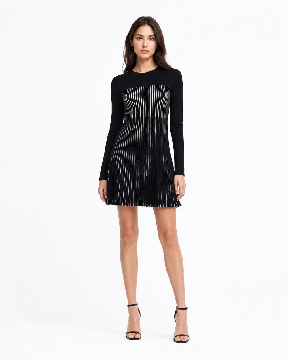 Zara Women’s Black White Stretch Long Sleeve Knit Dress